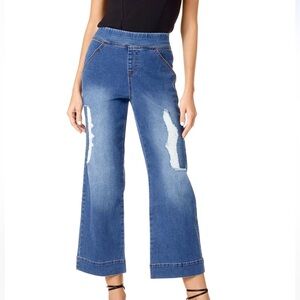 HUE pull on denim cropped flare jeggings